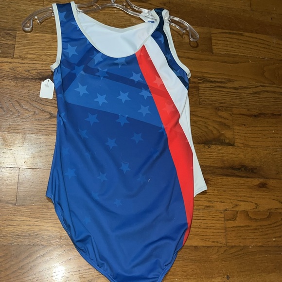 New Balera gymnastics tumbling dance Leotard USA Printed Stars And Stripes sz AM - Picture 6 of 10
